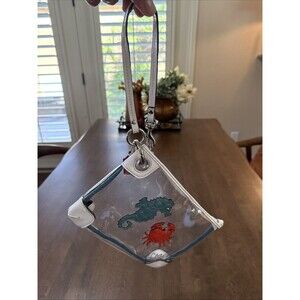 Coach Clear PVC Mini Bag Seahorse Crab Nautical White Patent Leather Trim Purse